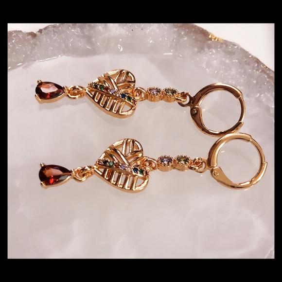 New Gold Simulated ruby crisscross heart amethyst peridot stone Earrings - Picture 2 of 3
